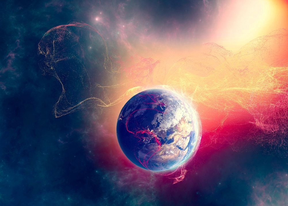 Sun,And,Solar,Storm,,Earth’s,Magnetic,Field,,Earth,And,Solar